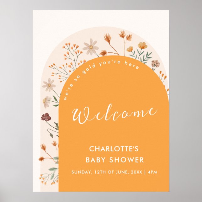 Fall Boho Wildflower Arch Baby Shower Welcome  Poster (Front)