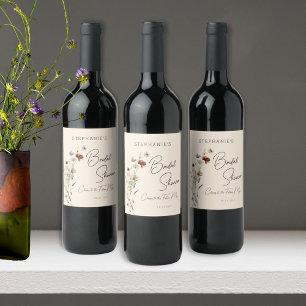 Fall Boho Wildflower Bridal Shower Wine Label