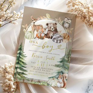 Fall Boho Woodland Forest Boy Baby Shower Invitation