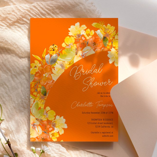 Fall boho yellow flowers script bridal shower invitation (Fall boho yellow flowers script bridal shower invitation)
