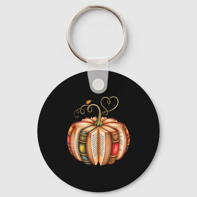 Fall Book Pumpkin Fall Librarians Bookworm Teacher Key Ring (Front)