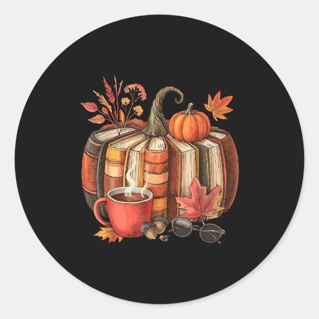 Fall Book Pumpkin Retro Reading Halloween Teacher  Classic Round Sticker (Front)