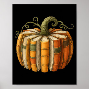 Fall Book Pumpkin Retro Reading Halloween Teacher  Poster