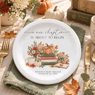 Fall Book Themed Pumpkin Storybook Baby Shower Paper Plate
