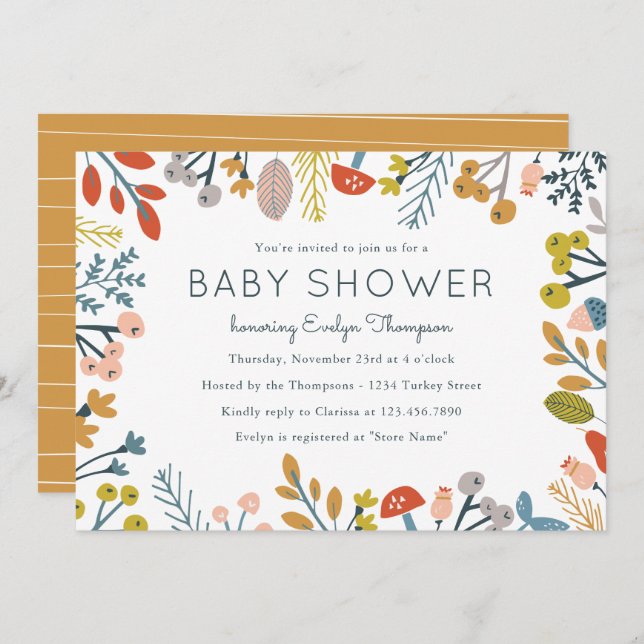 Fall Botanical Baby Shower Invitations (Front/Back)