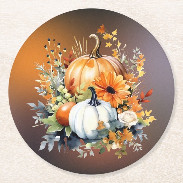 Fall Botanical Pumpkins Paper Coasters (Front)