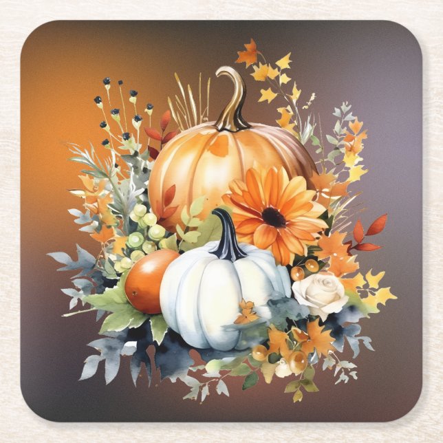 Fall Botanical Pumpkins Paper Coasters (Front)