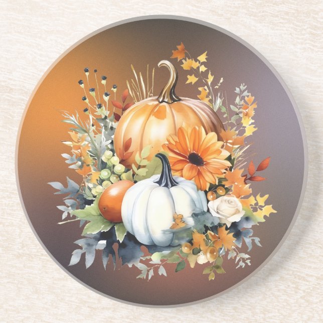Fall Botanical Pumpkins Sandstone Coaster (Front)
