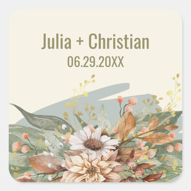 Fall Botanical Wedding Sticker (Green) (Front)