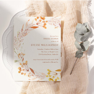 Fall Botanical Wreath Bridal Shower Boho Rust Gold Invitation
