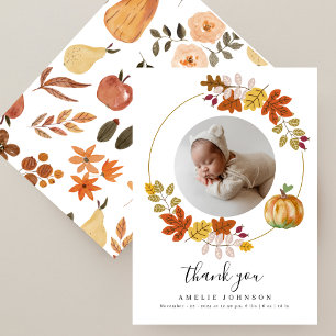 Fall Botanicals Pumpkin Baby Shower Photo Thank You Card