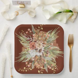 Fall Botanicals Wedding Suite Paper Plate (Rust)