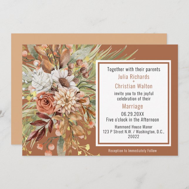 Fall Botanicals Wedding Suite (Rust) Invitation (Front/Back)