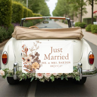 Fall Bouquet Just Married Car Banner