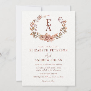 Fall Bouquet Monogram Wedding Invitations