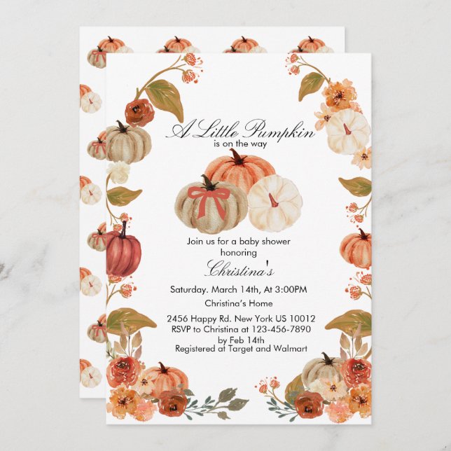 Fall Bow Boho Pumpkin Babyshower  Invitation (Front/Back)