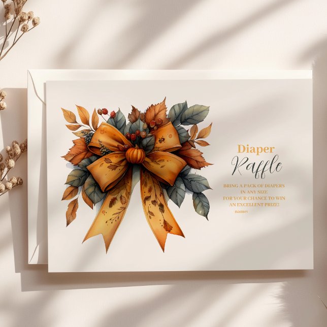 Fall Bow Girl Baby Shower Raffle Diapper Enclosure Card (Creator Uploaded)