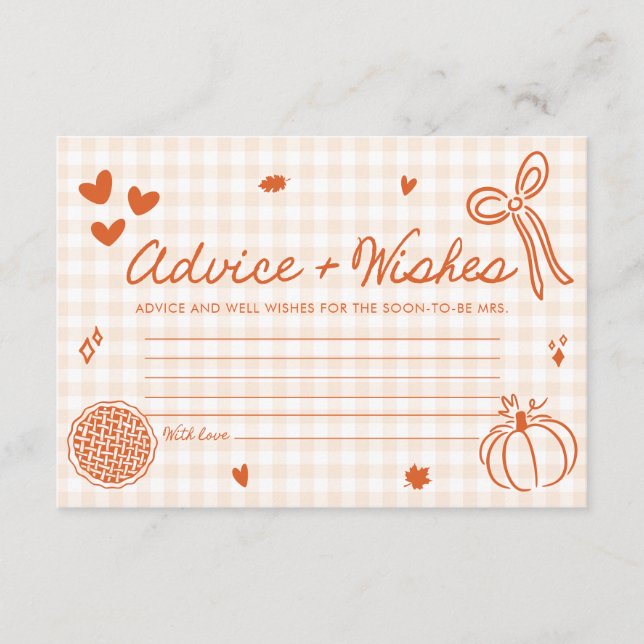 Fall Bow Hand Drawn Advice and Wishes Bridal Game Enclosure Card (Front)