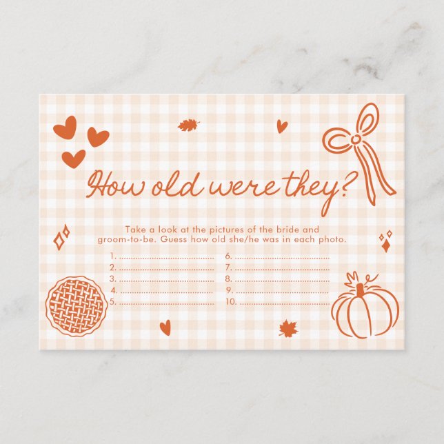 Fall Bow Hand Drawn How Old Were They Game Enclosure Card (Front)