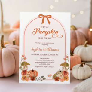 Fall Bow Little Pumpkin Girl Baby Shower Invitation