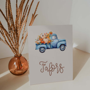 Fall Boy Baby Shower Blue Pumpkin Truck Favours Pedestal Sign