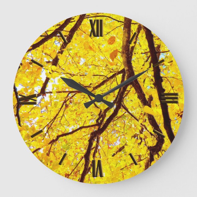 Fall branches - golden yellow large clock (Front)