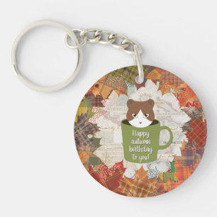 Fall Break Cat Circle Key Ring