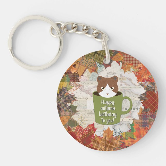 Fall Break Cat Circle Key Ring (Front)