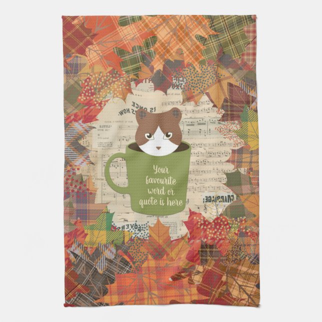 Fall Break Cat Tea Towel (Vertical)