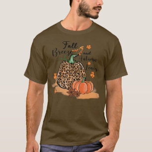 Fall Breeze and Autumn Leaves leopard Pumpkins Fal T-Shirt
