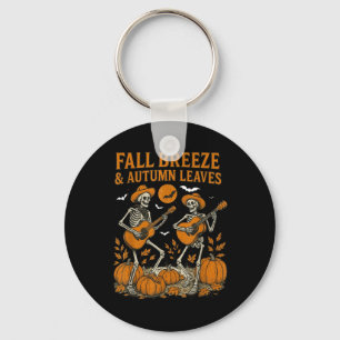 Fall Breeze And Autumn Leaves Skeleton Playing Gui Key Ring