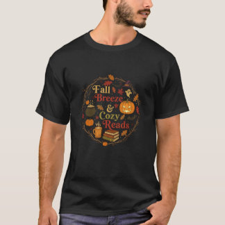 Fall Breeze and Cosy Reads Halloween Autumn Funny  T-Shirt