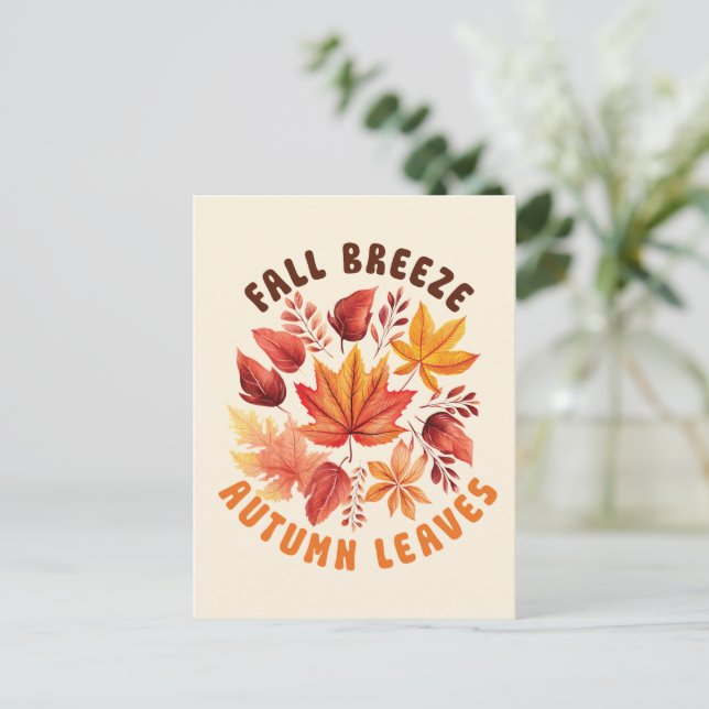 Fall Breeze, Autumn Leaves –Whimsical Fall Foliage Postcard (Standing Front)