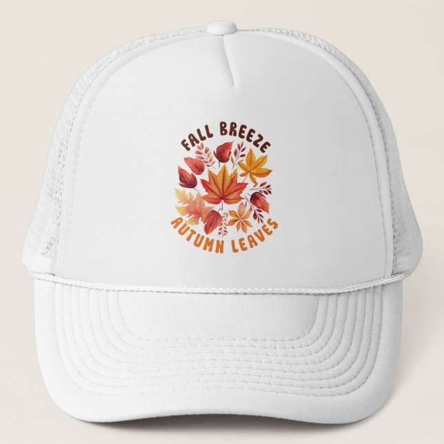 Fall Breeze, Autumn Leaves –Whimsical Fall Foliage Trucker Hat (Front)