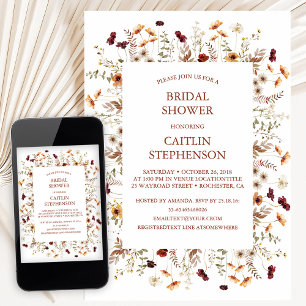 Fall Bridal Autumn Wildflower Shower Invitation