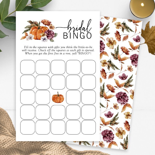 Fall Bridal Bingo Game (Fall Bridal Bingo Game Fall In Love Bridal Shower Pumpkin Florals by Painted Paperie)