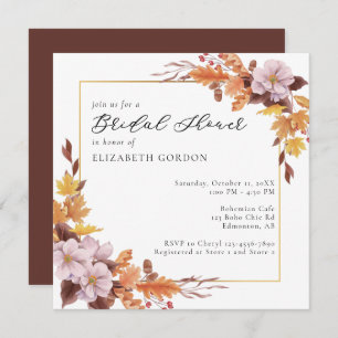 Fall Bridal Shower Autumn Floral Script Elegant Invitation
