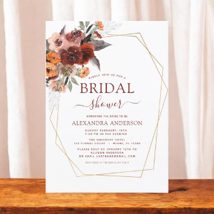Fall Bridal Shower Burgundy Gold Floral Invitation
