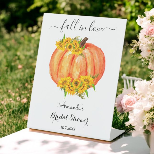 Fall Bridal Shower Floral Orange Pumpkin  Pedestal Sign (Creator Uploaded)