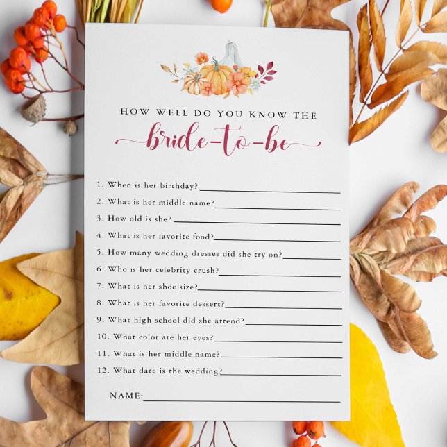 Fall Bridal Shower Game How Well Do you Know bride Flyer (Creator Uploaded)
