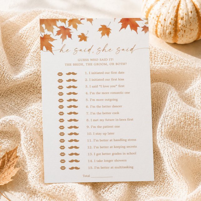 Fall Bridal Shower He Said She Said Game (Creator Uploaded)