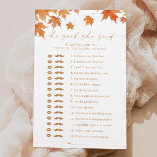 Fall Bridal Shower He Said She Said Game