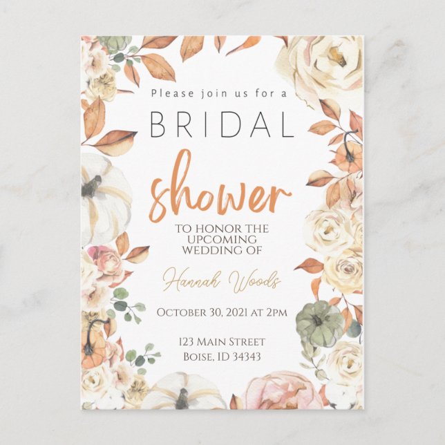Fall Bridal Shower Invitation, Autumn Wedding Post Postcard (Front)
