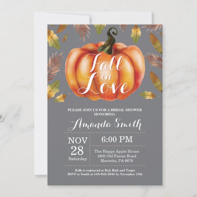 Fall Bridal Shower Invitation Card Grey (Front)