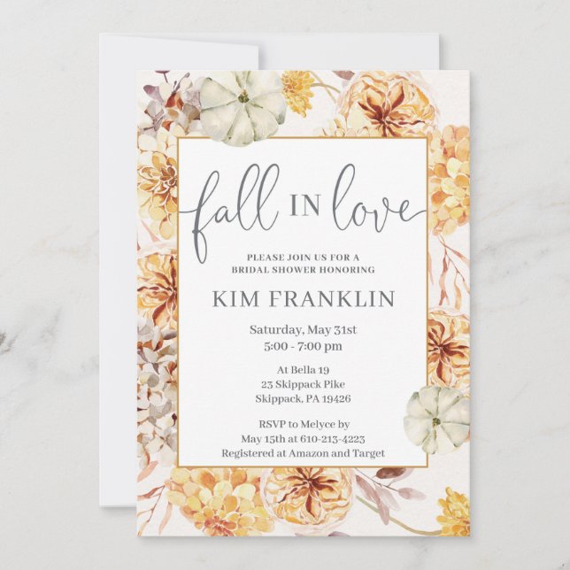 FALL Bridal Shower invitation, fall in love Announcement (Front)