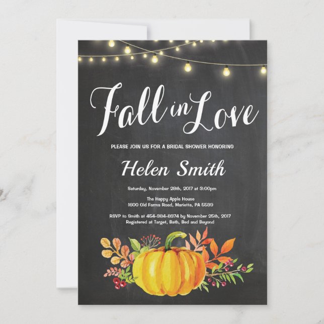 Fall Bridal Shower Invitation String Lights (Front)