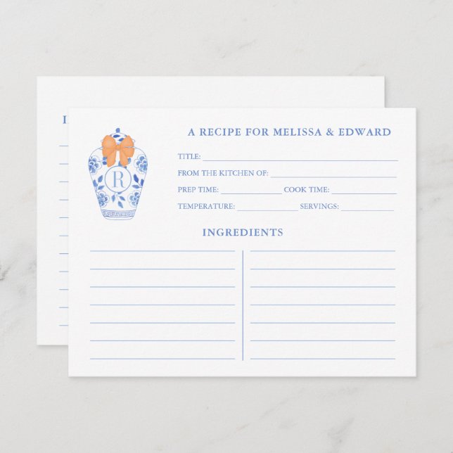 Fall Bridal Shower Monogram Recipe Card (Front/Back)