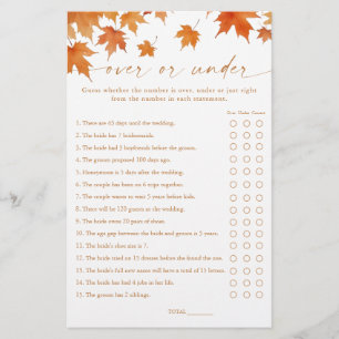 Fall Bridal Shower Over or Under Game