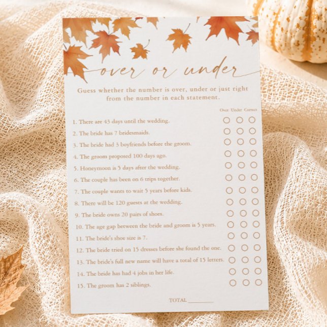 Fall Bridal Shower Over or Under Game (Creator Uploaded)