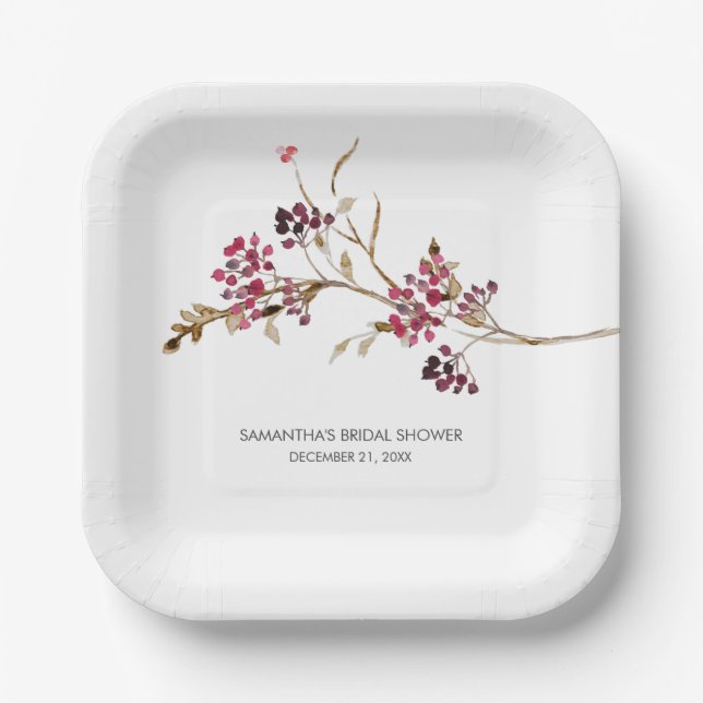 Fall Bridal Shower Plates Rustic Botanicals Design (Front)